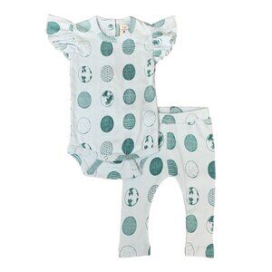 Kate Quinn Set 2 Piece Bodysuit Leggings Green Pants Ruffle Girls 6-12 Months